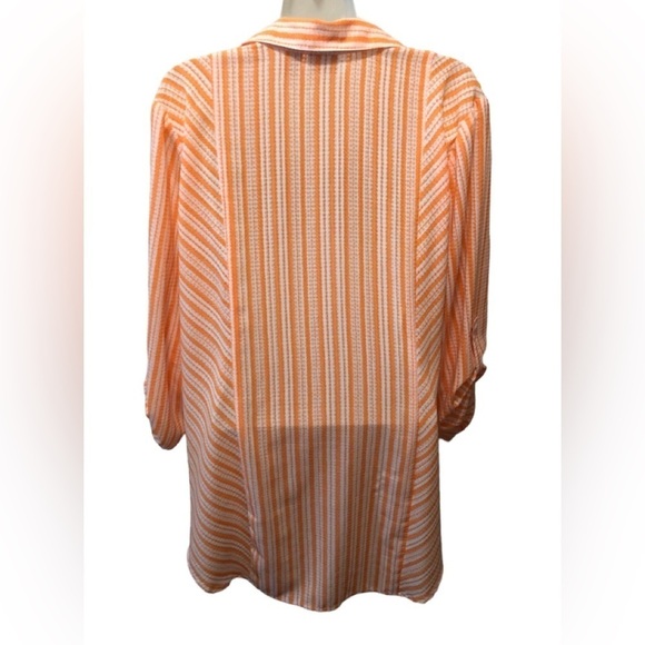 Chico’s Tunic Top Sz. 2/L Orange & White Stripe Roll Tab 3/4 Sleeve Casual Shirt - Picture 4 of 7